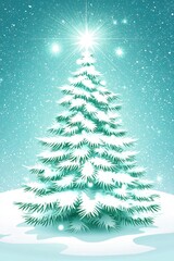Obraz premium A glowing Christmas tree shines brightly in a snowy landscape, surrounded by falling snowflakes, evoking a festive winter atmosphere.