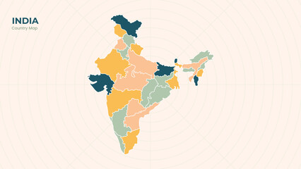 Obraz premium Map of India isolated modern colorful State. Use for Website Layouts, Background, Education, Customizable, Travel Worldwide, Silhouette Backdrop, Earth Geography, Political.