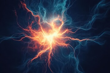 Vivid energy burst with swirling electric tendrils in a dark background