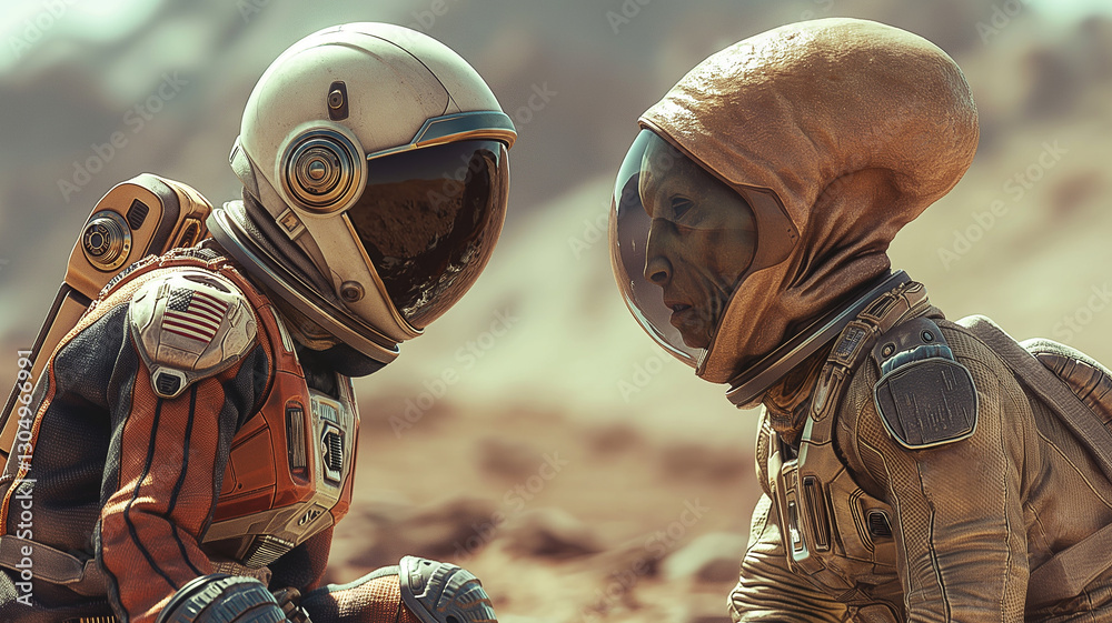 Aufkleber This Astronauts engage in a moment of discovery and communication with an alien entity on another planet.