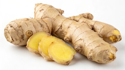 Fototapeta premium Fresh Ginger Root on White Background