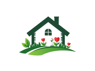 Dacha and Garden Icons logo A house with a green watering can on the front porch. The house is white and has a red roof