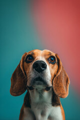 Beagle dog on minimalistic colorful background with Copy Space. Perfect for banners, veterinary ads, pet food promotions, and minimalist designs.