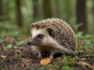 European Hedgehog Foraging in Forest: Wildlife and Nature Photography of Cute Mammals in Their Natural Habitat