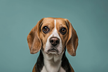 Beagle dog on minimalistic colorful background with Copy Space. Perfect for banners, veterinary ads, pet food promotions, and minimalist designs.