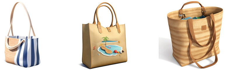 A top view of a shopping bag set with a transparent background, featuring a clean cut-out design, emphasizing the shape and details of the bags.
