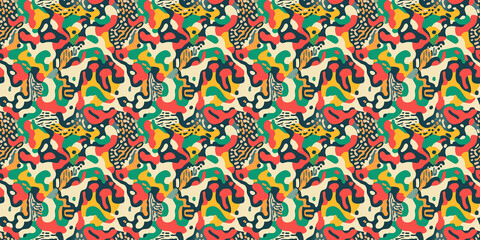 Fototapeta premium Vibrant abstract seamless pattern showcasing organic shapes and bold colors for creative projects and designs. pattern science