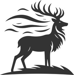 Deer standing tall with the wind blowing through its fur animal silhouette vector