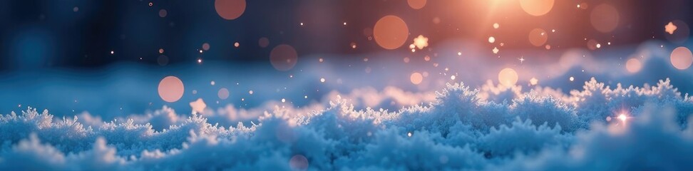 Fototapeta premium The soft glow of twinkling lights illuminates a frozen scene, sparkle, frost