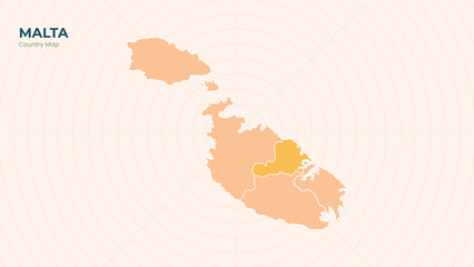 Map of Malta isolated modern colorful State. Use for Website Layouts, Background, Education, Customizable, Travel Worldwide, Silhouette Backdrop, Earth Geography, Political.
