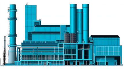 Modern Industrial Facility with Blue Steel Structure and Integrated Power Production Components
