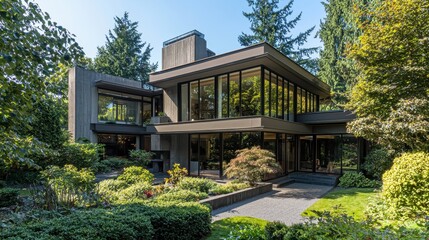 Fototapeta premium Geometric Modern Home with Sunlit Patio