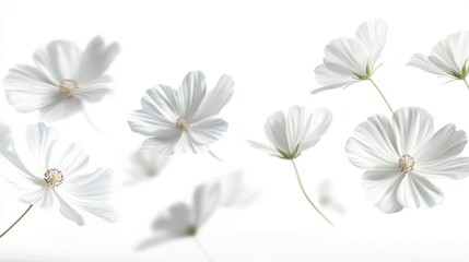 White Flowers Flying, Isolated on Pure White