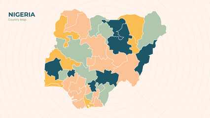 Map of Nigeria isolated modern colorful State. Use for Website Layouts, Background, Education, Customizable, Travel Worldwide, Silhouette Backdrop, Earth Geography, Political.
