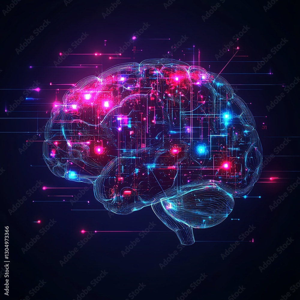 Leinwandbilder neon abstract digital brain with advanced artificial intelligence, glowing neural networks, futurist