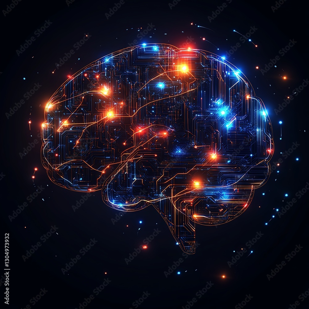 Poster Abstract digital brain with complex AI neural pathways
