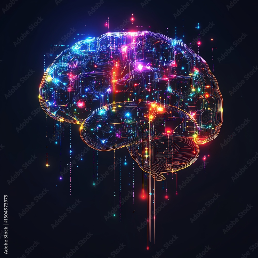 Aufkleber Abstract digital brain with complex AI neural pathways