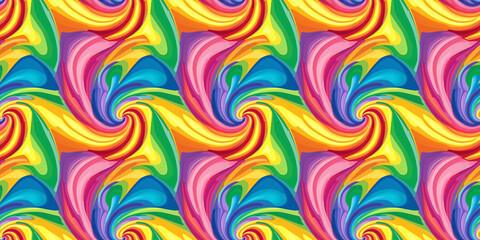 Fototapeta premium Colorful swirl pattern featuring vibrant hues and smooth textures in a seamless design. rainbow swirl background