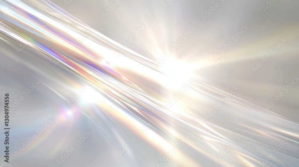 Leinwandbilder Abstract white background with blurred light rays and iridescent foil waves. Elegant, soft, and dreamy digital art with delicate plastic wrap textures, creating a modern and ethereal visual effect for