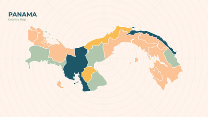Map of Panama isolated modern colorful State. Use for Website Layouts, Background, Education, Customizable, Travel Worldwide, Silhouette Backdrop, Earth Geography, Political.