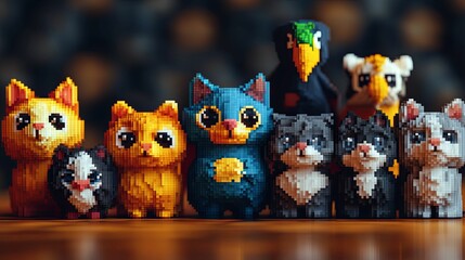 Obraz premium Adorable Voxel Cat Collection Featuring Various Breeds