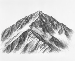 Detailed pencil sketch of a snow-capped mountain peak