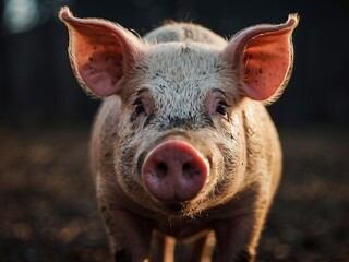 Cute Piglet Portrait: Exploring the Rural Farm Life and Sustainable Agriculture at Sunset