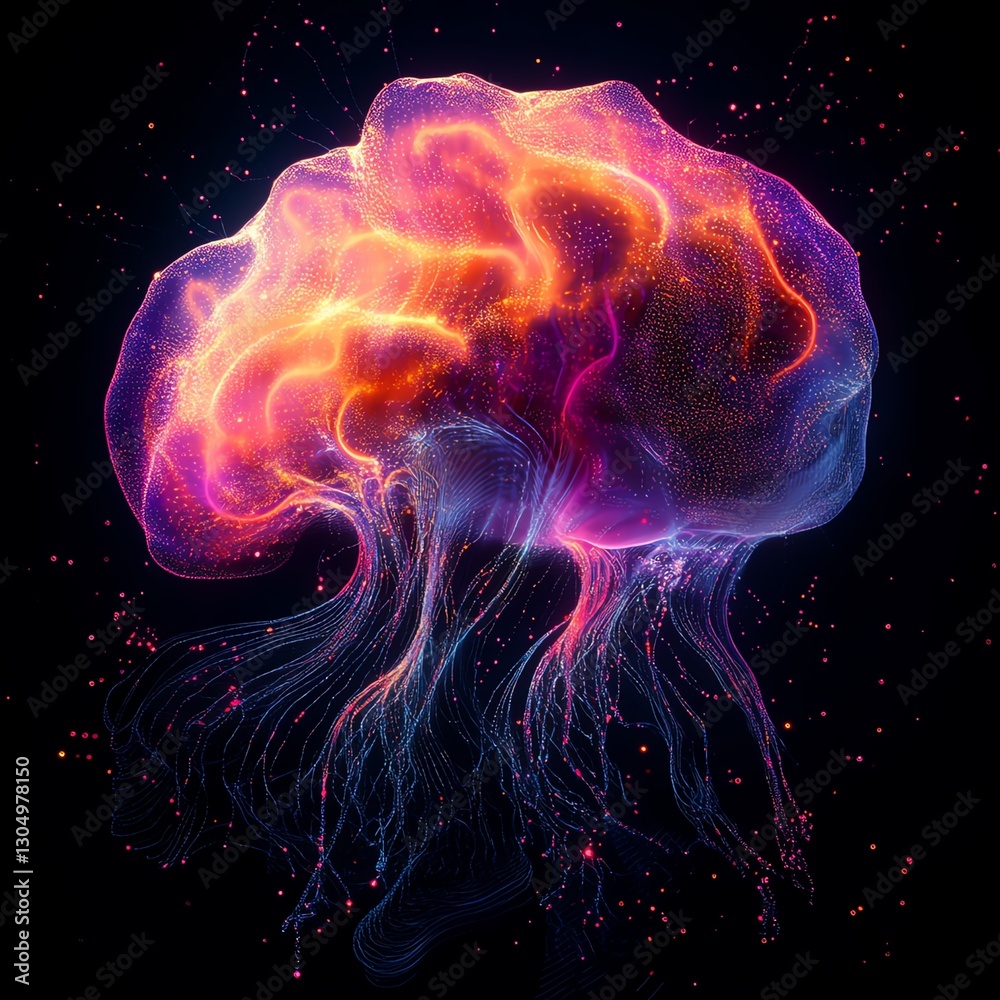 Aufkleber Futuristic digital brain with complex neural networks, artificial intelligence, abstract glowing technology, hightech circuits and data streams, vibrant colors