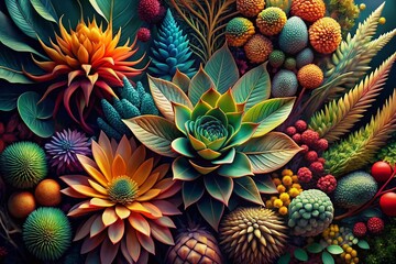 Obraz premium Abstract Biophilic Art Print: Deep Focus Botanical Composition
