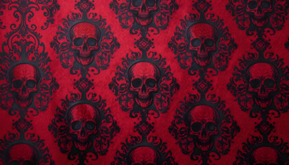 Red Damask Skull Fabric Pattern - Gothic