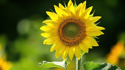 Obraz premium A vibrant image of yellow sunflowers reaching toward a clear blue sky with fluffy white clouds, ideal for nature-themed backgrounds, posters, and summer advertisements