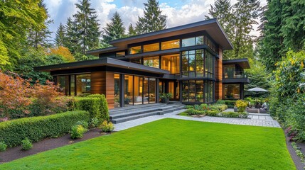 Obraz premium Modern Geometric Luxury Home with Sunlit Porch