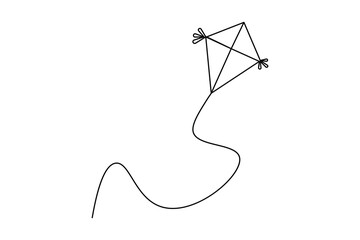 Continuous one line drawing  of fly kite outline vector art design