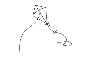 Continuous one line drawing  of fly kite outline vector art design