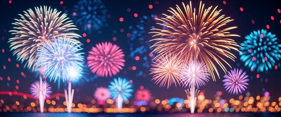 elegant colorful theme fireworks and bokeh abstract background concept backdrop illustration cartoon