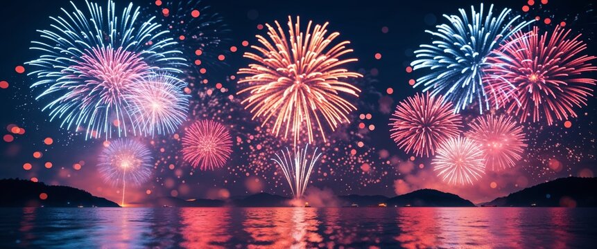 elegant colorful theme fireworks and bokeh abstract background concept backdrop illustration cartoon