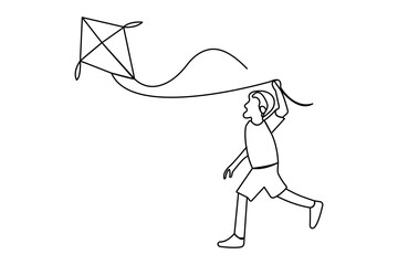 Continuous one line drawing  of fly kite outline vector art design
