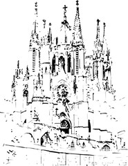 architecture, building, drawing, sketch, church, vector, city, illustration, old, travel, castle, art, paris, europe, town, vintage, house, cathedral, tower, design, draw, landmark, ancient, london, d