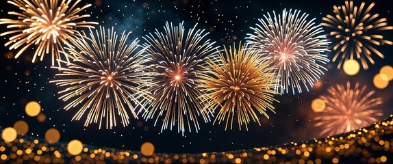 elegant gold theme fireworks and bokeh abstract background concept backdrop illustration cartoon