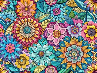 Abstract Flat Manga Flower Line Art Pattern, High Depth of Field Stock Photo