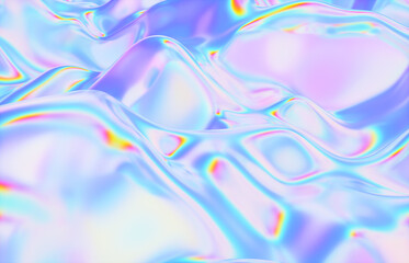 Abstract geometric crystal background, holographic, iridescent texture, liquid. 3d rendering.