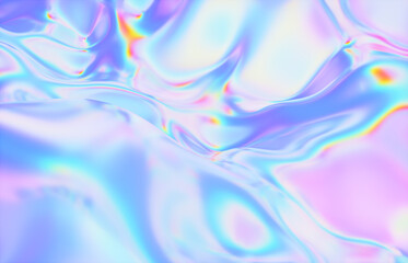 Abstract geometric crystal background, holographic, iridescent texture, liquid. 3d rendering.