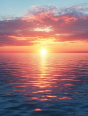 Fototapeta premium Serene Ocean Sunset Vibrant Orange And Pink Hues Reflecting On Calm Water