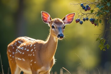 A Close up of a Deer Standing in a Field Next to a Tree - Generative AI
