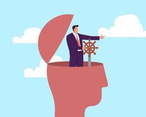 Self control or leadership thinking for business decision or guidance to the right direction, motivation, mindset or consciousness concept