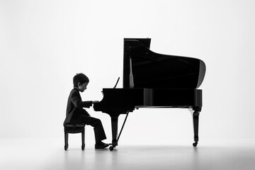 Little boy Keyboard musician pianist piano isolated on white background