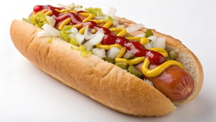 Hot Dog with Toppings on White Background