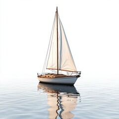 Fototapeta premium White Sailboat on Calm Blue Water with Reflection