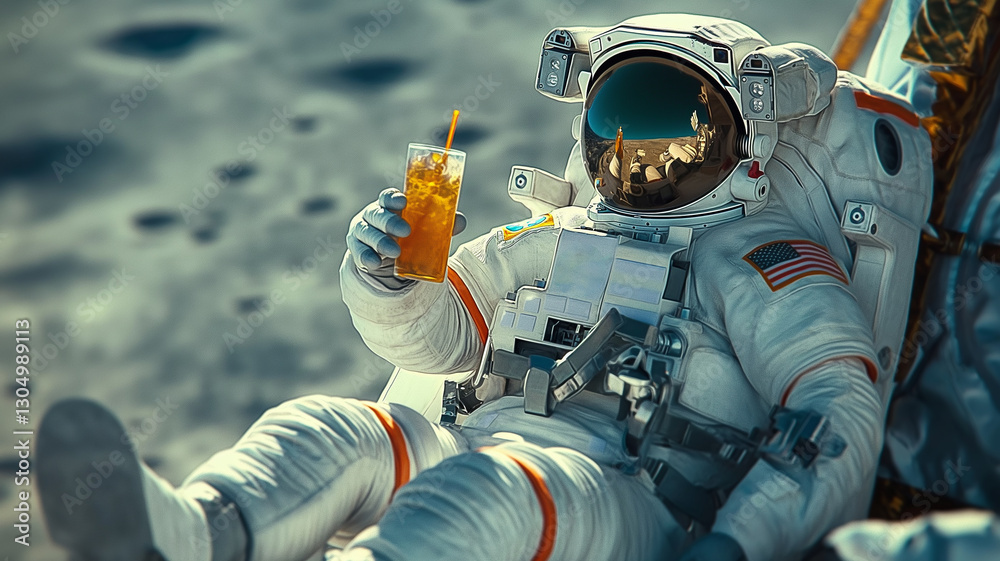 Poster this astronaut is reclining on the moon, sipping a drink and taking in the breathtaking view of spac
