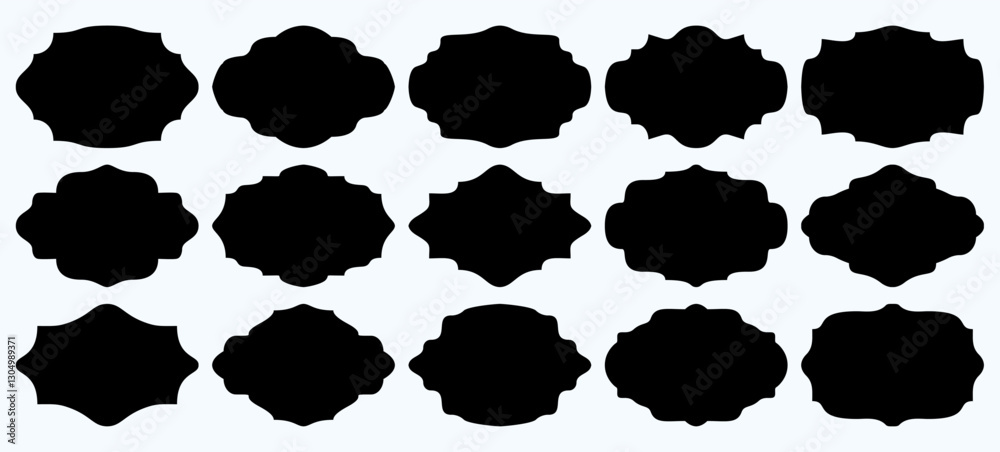 Leinwandbilder set of black vector labels with decorative shapes on a light background. collection of blank frames 